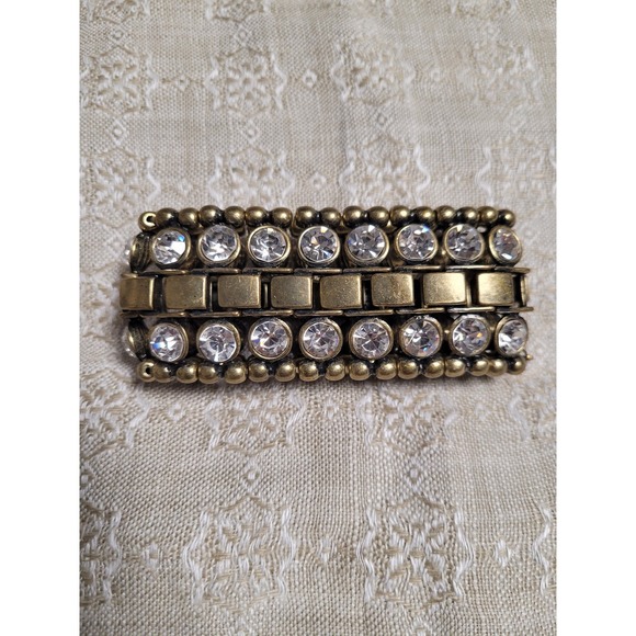 Marlyn Schiff Jewelry - Marlyn Schiff Antique Gold Tone Clear‎ Crystal Stretch Cuff Bracelet Statement